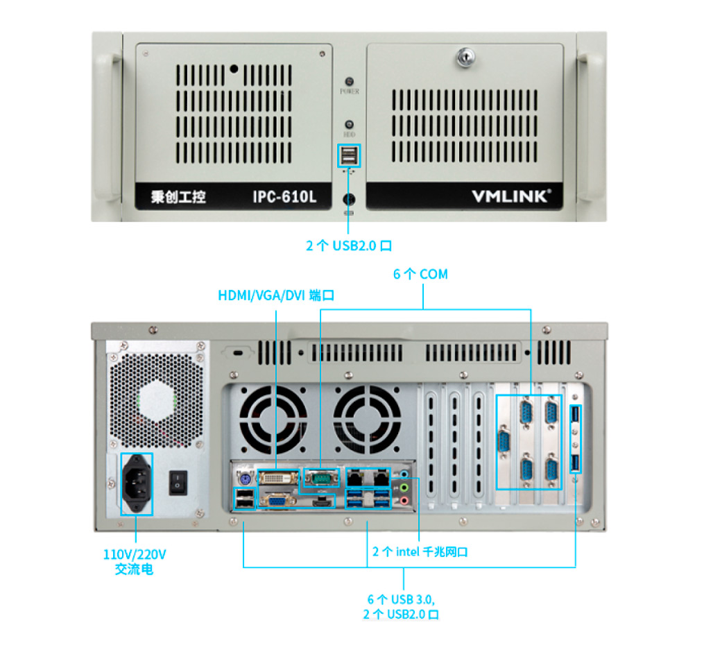 Detailed Drawing of IPC-610L-AQ270|I3-6100/8G/1T/300W 4U Rackmount PC