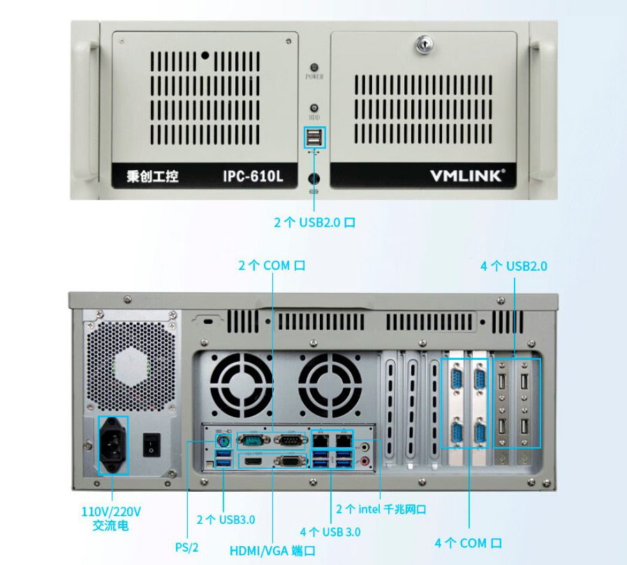 Detailed Drawing of IPC-610L-I812|I3-4130/8G/1T/300W 4U Rackmount PC