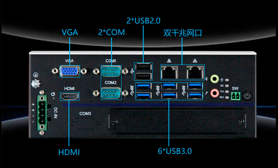 Detailed Drawing of VBX-H421 I3-10100/4G/256G/19~24V Embedded Industrial PC