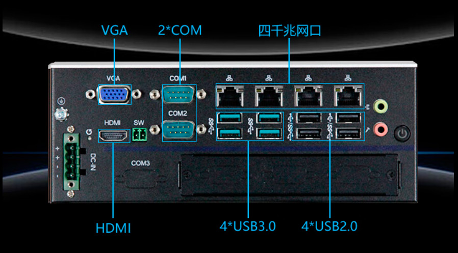 Detailed Drawing of VBX-H611 I3-12100/16G/256G/19~24V Embedded Industrial PC