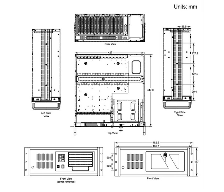 Detailed Drawing of IPC-620-M43H I3/6100/8G/256G/300W 4U Rackmount PC