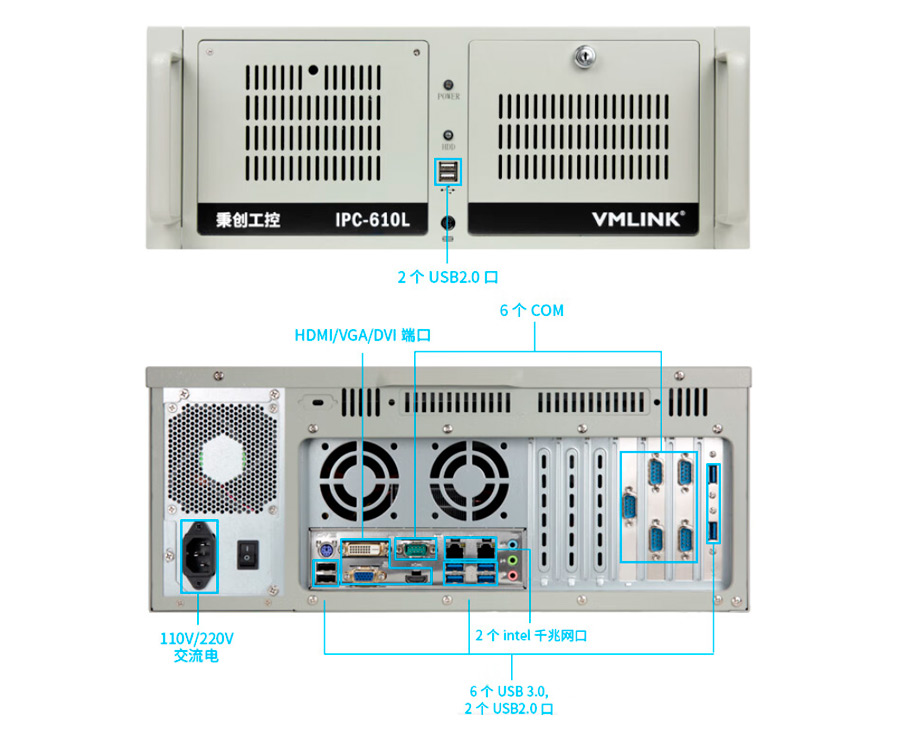 Detailed Drawing of IPC-610L-A6701 I5-12500/16G/128G+1T/300W 4U Rackmount PC