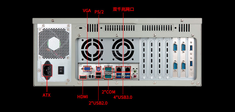 Detailed Drawing of IPC-610L-M45H I7-9700/32G/256G+2T/300W 4U Rackmount PC