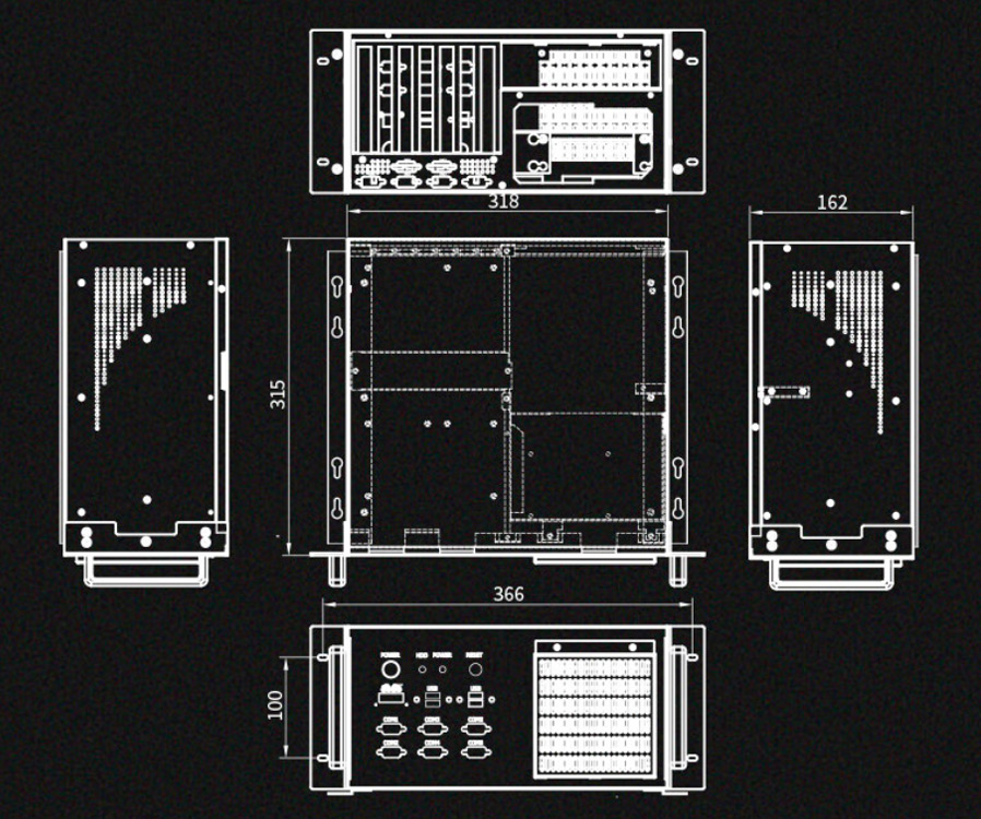 Detailed Drawing of IPC-407-A2701 I7-6700/16G/256G+1T/300W 4U Rackmount PC