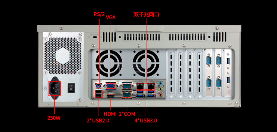 Detailed Drawing of IPC-610L-M43H I3-6100/8G/256G/300W 4U Rackmount PC