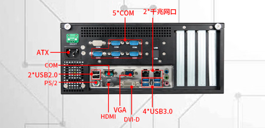 Detailed Drawing of IPC-304-M3101 I7-8700/8G/1T/300W Wall-mounted Industrial PC