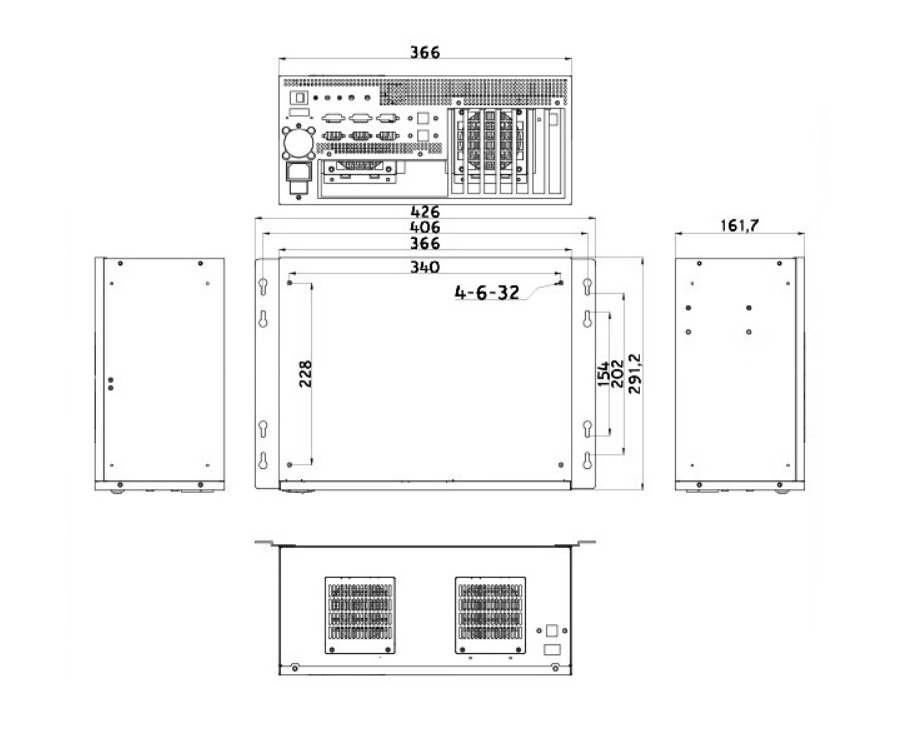 Detailed Drawing of IPC-307-A2701 I7-8700/8G/1T/300W Wall-mounted Industrial PC