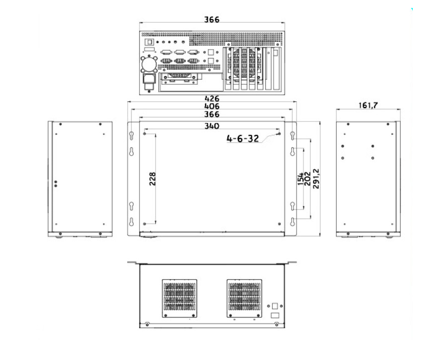 Detailed Drawing of IPC-307-A4701 I7-10700/8G/1T/300W Wall-mounted Industrial PC