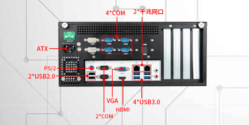 Detailed Drawing of IPC-304-M811 I7-4770/16G/512G/300W Wall-mounted Industrial PC