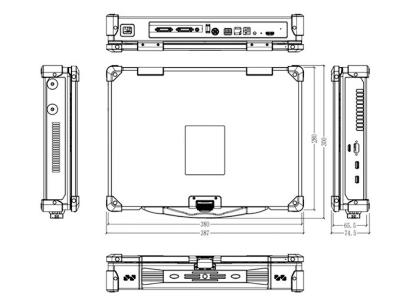 Detailed Drawing of VPM-1504 17-8700T/32G/1TBSSD/Adapter Rugged Laptop